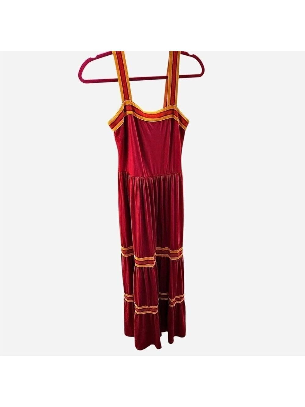 Tiered Flowy Resortwear Sundress Ted Baker Norabel Red Yellow Stripe Dress EUC